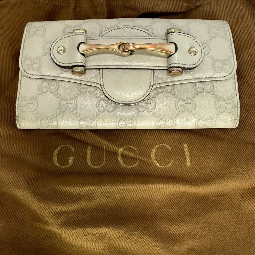 GUCCI Guccissima White Leather Horsebit Wallet